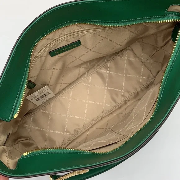 Michael Kors Jet Set Item Medium Front Pocket Shoulder Chain Tote JEWEL GREEN